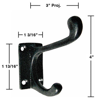 Double Coat Robe Hooks 4" L Black Wrought Iron Pack of 6 Wall Mount