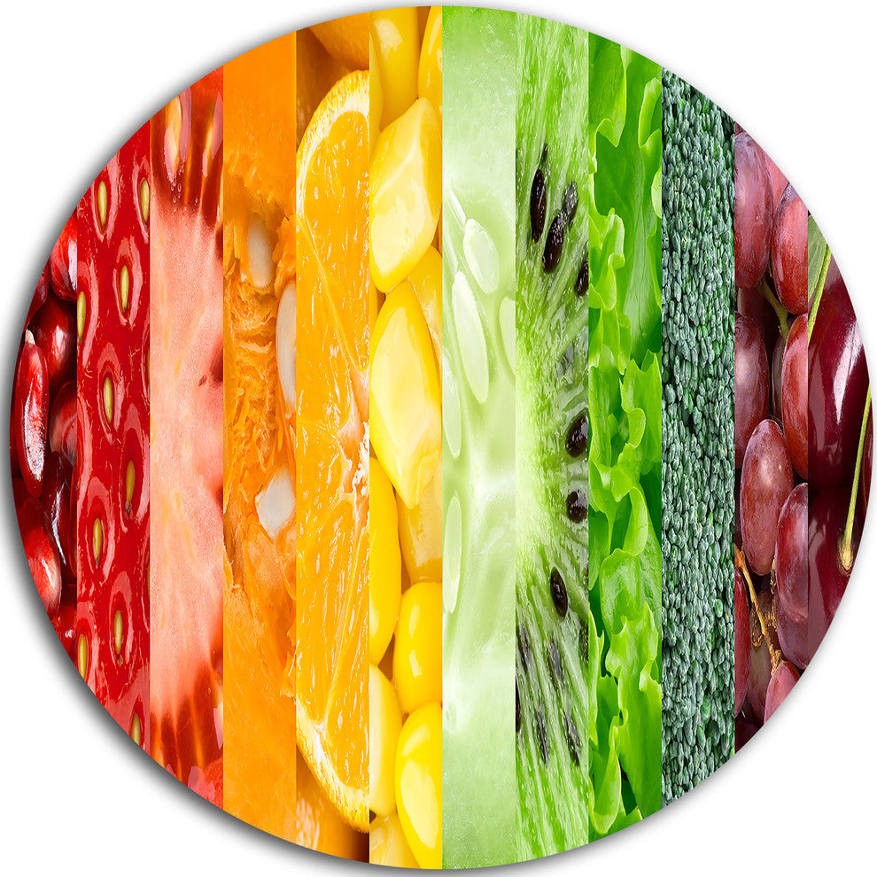 Fruits, Berries And Vegie Collage, Floral Art Round Metal Wall Art, 23"