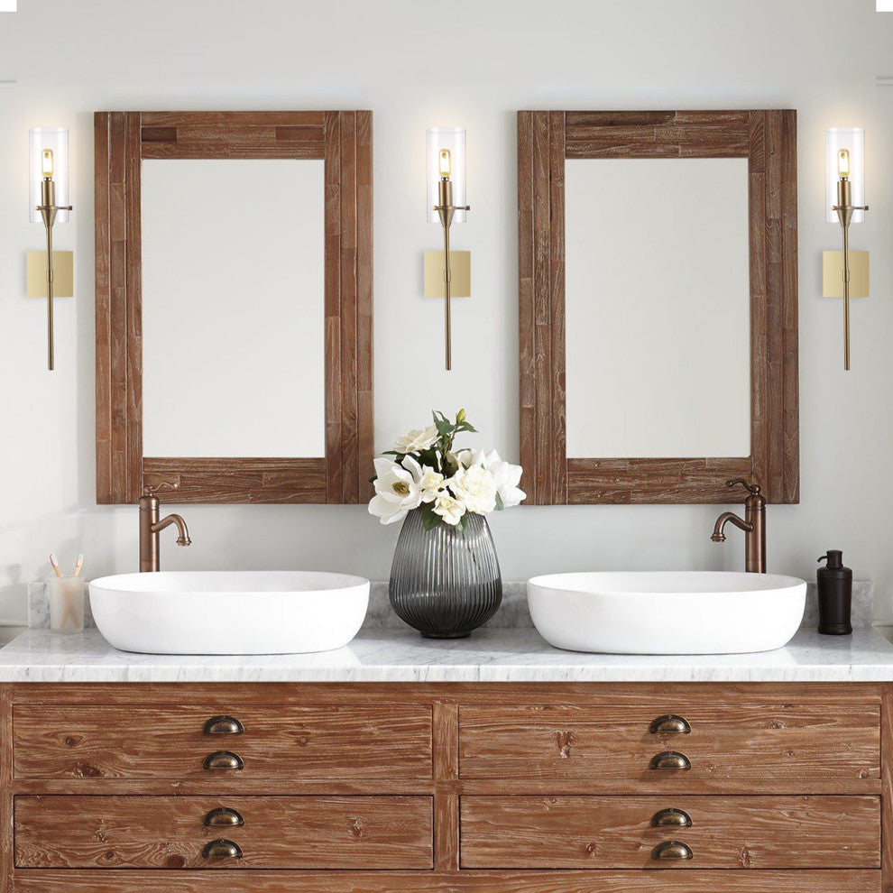 Cato 4.5" 1-Light Bohemian Farmhouse Iron/Glass LED Sconce, Brass Gold/Clear