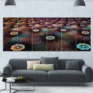 Brown Flowers on Alien Planet, Floral Canvas Art Print, 70"x28", 6 Panels
