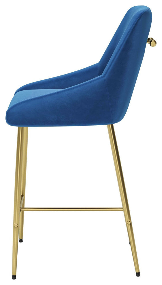 Counter Stool Chair, Steel Metal, Fabric, Navy, Gold, Bar Kitchen Cafe Bistro
