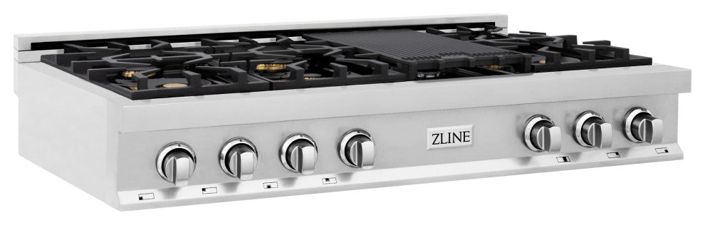 ZLINE 48" Gas Stovetop With 7 Gas Brass Burners and Griddle and Griddle
