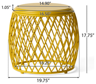 GDF Studio Alameda Outdoor 19" Diameter Lattice Iron Side Table, Matte Yellow