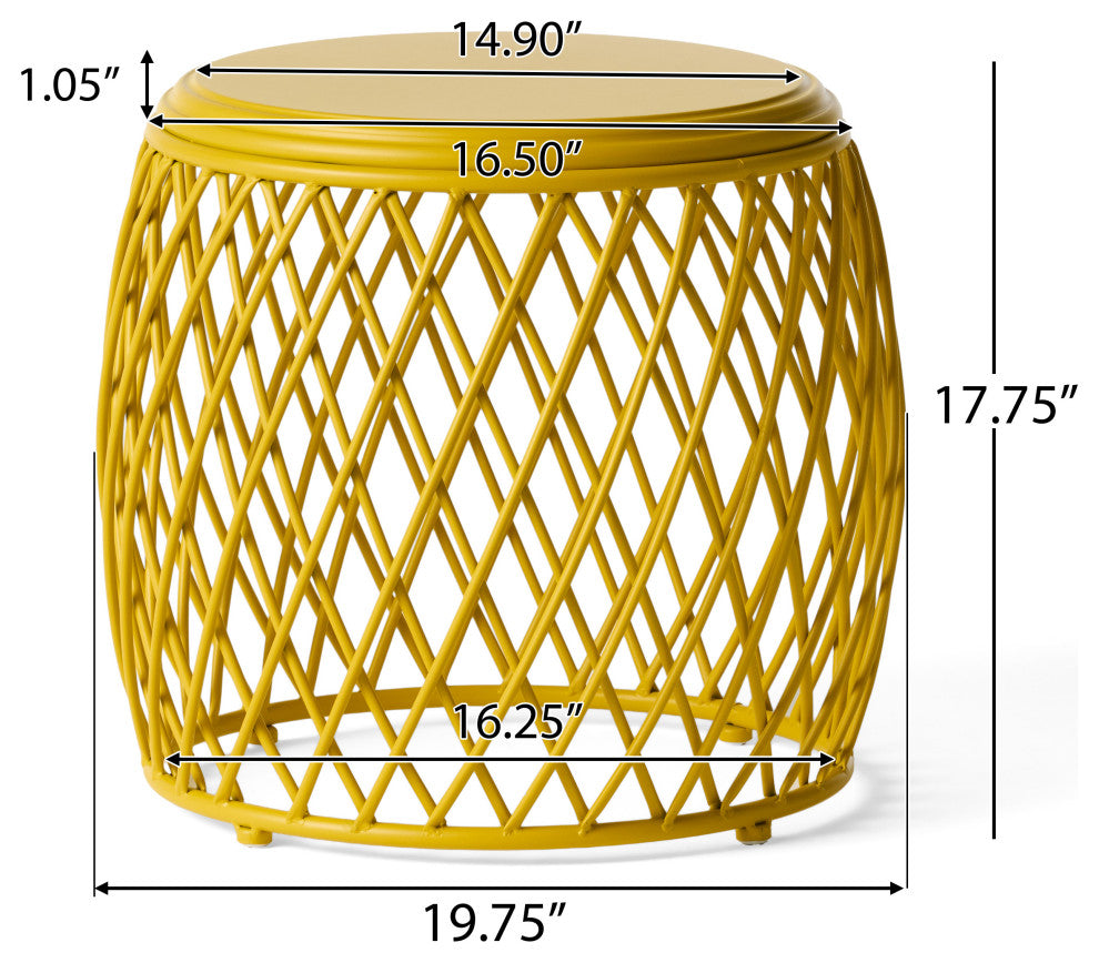 GDF Studio Alameda Outdoor 19" Diameter Lattice Iron Side Table, Matte Yellow