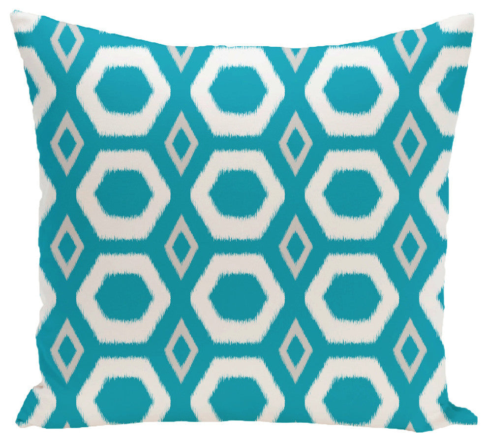 More Hugs And Kisses Geometric Print Outdoor Pillow, Caribbean, 18"x18"