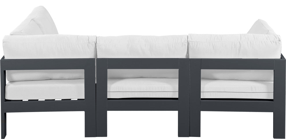 Nizuc Water Resistant Patio L-Shaped Modular Sectional, White, 4-Piece: 2 Armless Chair, 2 Corner Chair, Dark Gray Aluminum Frame