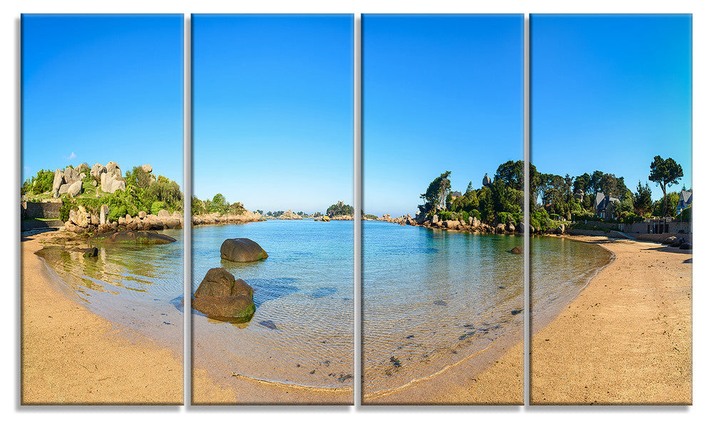 "Ploumanach Rocks And Beach Morning" Landscape Wall Art Print, 4 Panels, 48"x28"