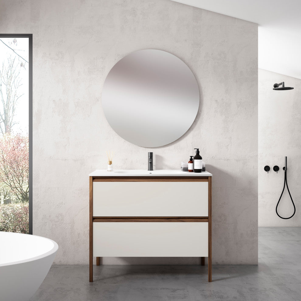 Ikon Modern Standing Bathroom Vanity, Matt Cotton, 32" 2dr