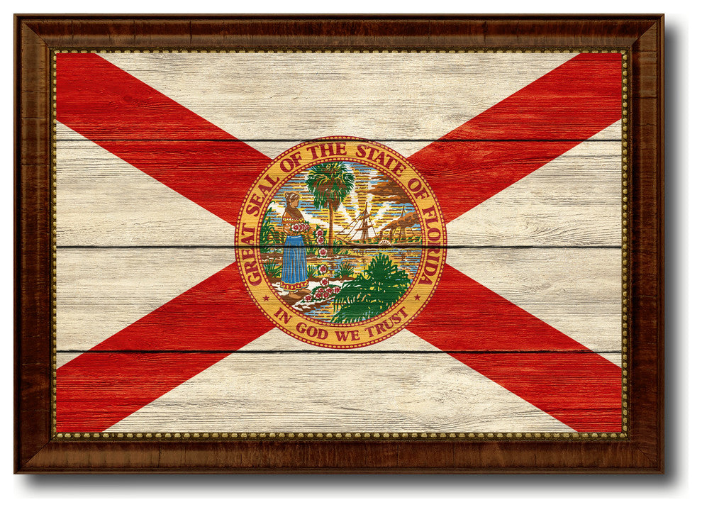 Florida State Textured Flag Print With Brown Gold Frame, 15"X21"