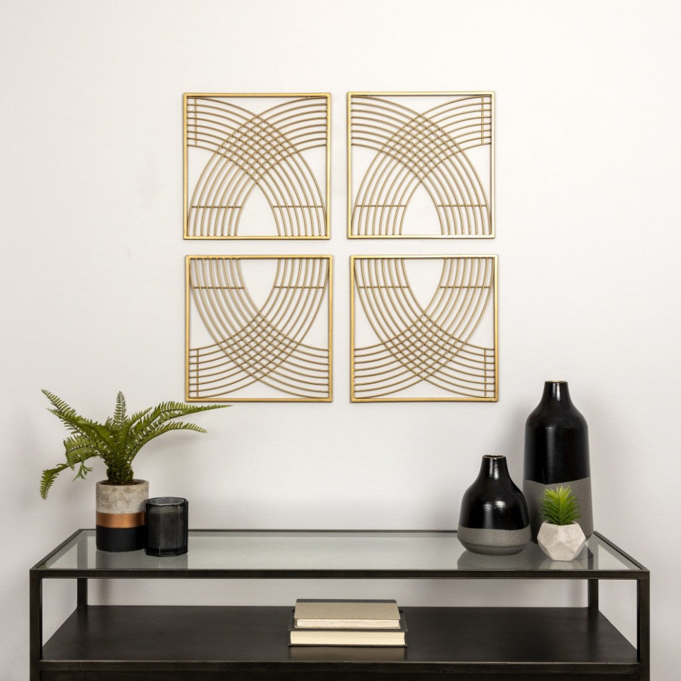 Set of Four Gold Metal Line Design Wall Decor