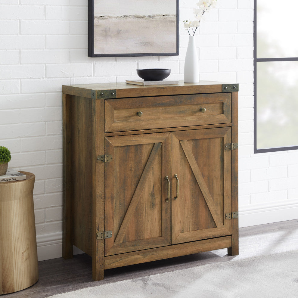 30" Farmhouse Barn Door Accent Cabinet, Reclaimed Barnwood