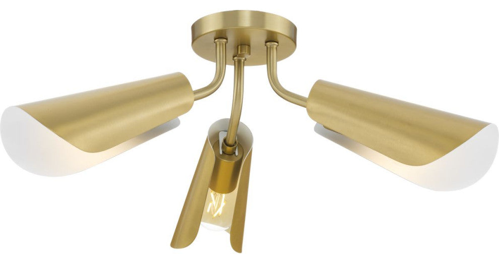 Cornett Collection 44.12" 3-Light Gold Semi- Flush Mount Light, Brushed Gold