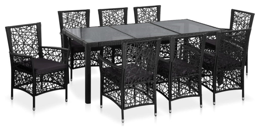 Vidaxl 9 Piece Outdoor Dining Set Poly Rattan Black
