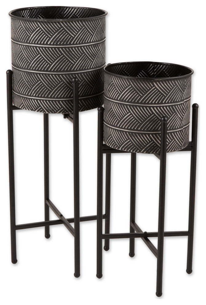 Asst Deco Waves Bucket Plant Stand, Set of 2