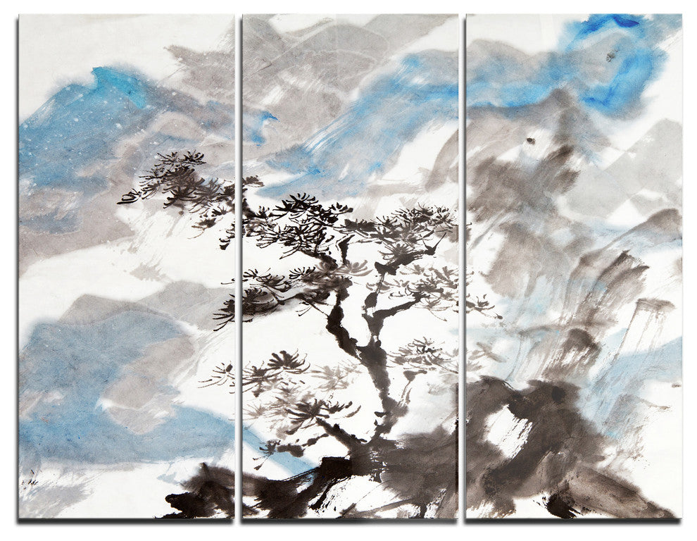 "Chinese Pine Tree" Glossy Metal Wall Art, 3 Panels, 36"x28"