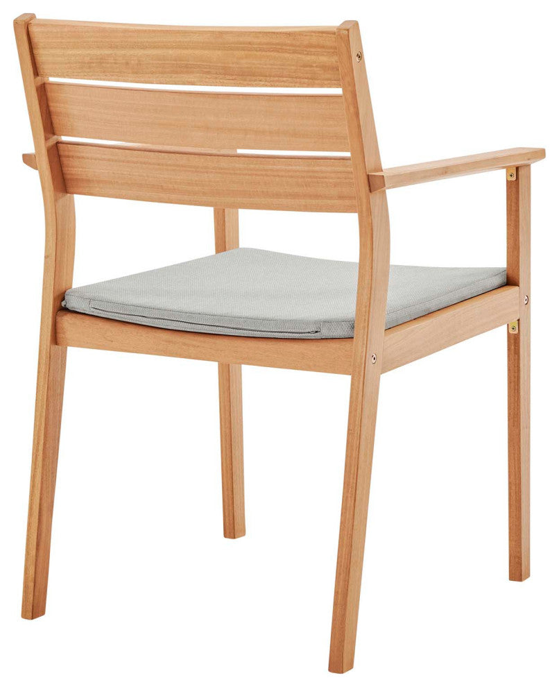Side Dining Chair Armchair, Wood, Brown Natural Taupe Gray, Modern, Outdoor