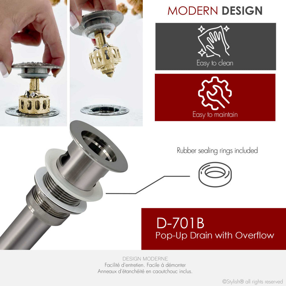 STYLISH Brushed Nickel Pop-Up Bathroom Sink with Overflow Set of Two