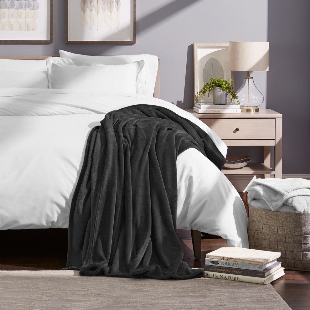 Bare Home Microplush Fleece Blanket, Charcoal, Twin/Twin Xl