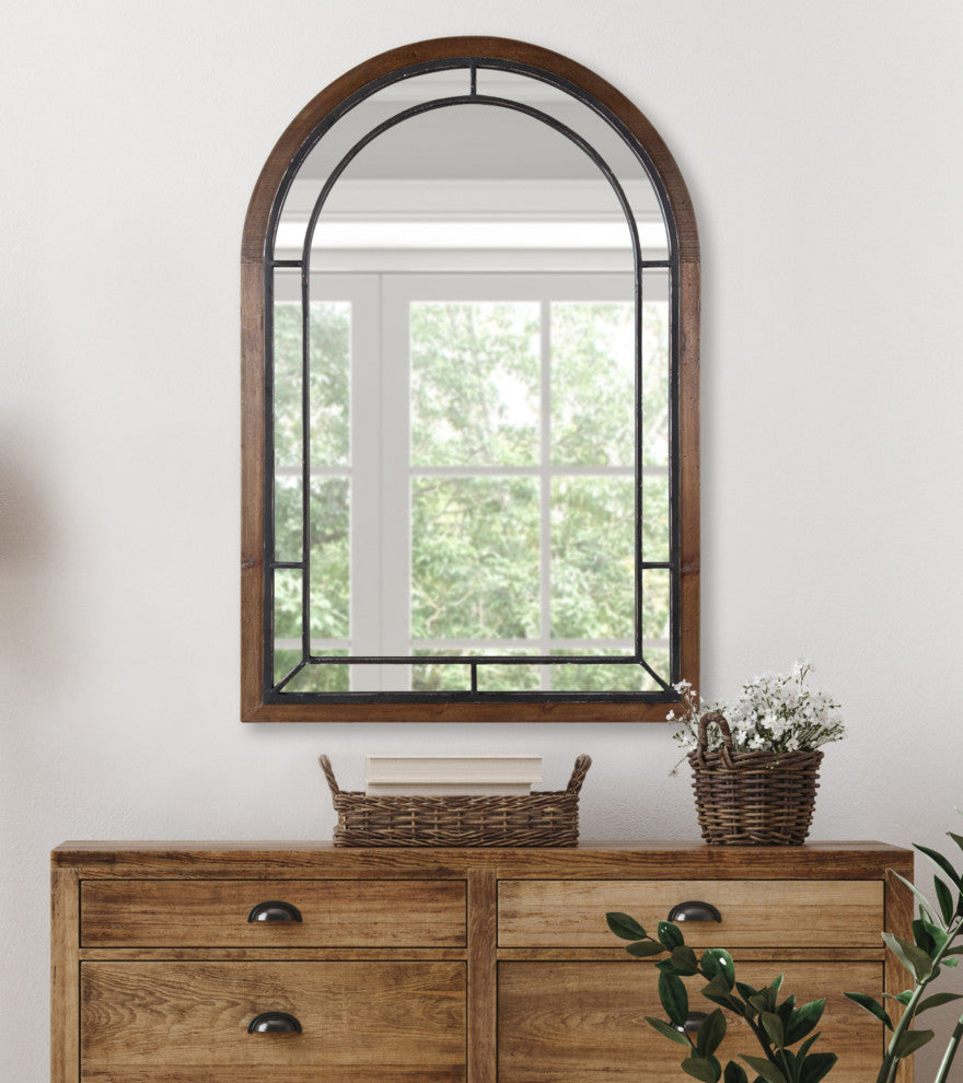 Audubon Framed Arch Mirror, Rustic Brown 24x36