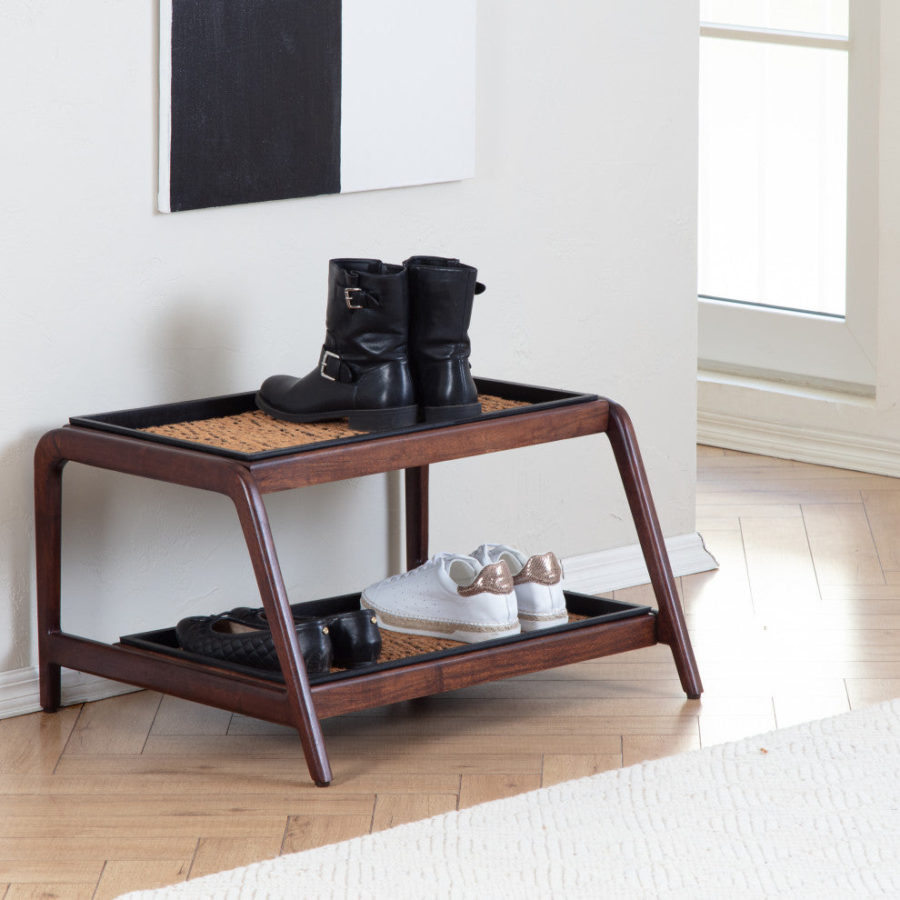 Double-Tier Brown Stand With 2-Pair Rubber Boot Trays Irish Lion