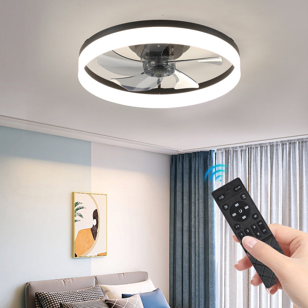 20 in. W x 6 in. H Iron Ceiling Fan in Black with Dimmable LED Lights