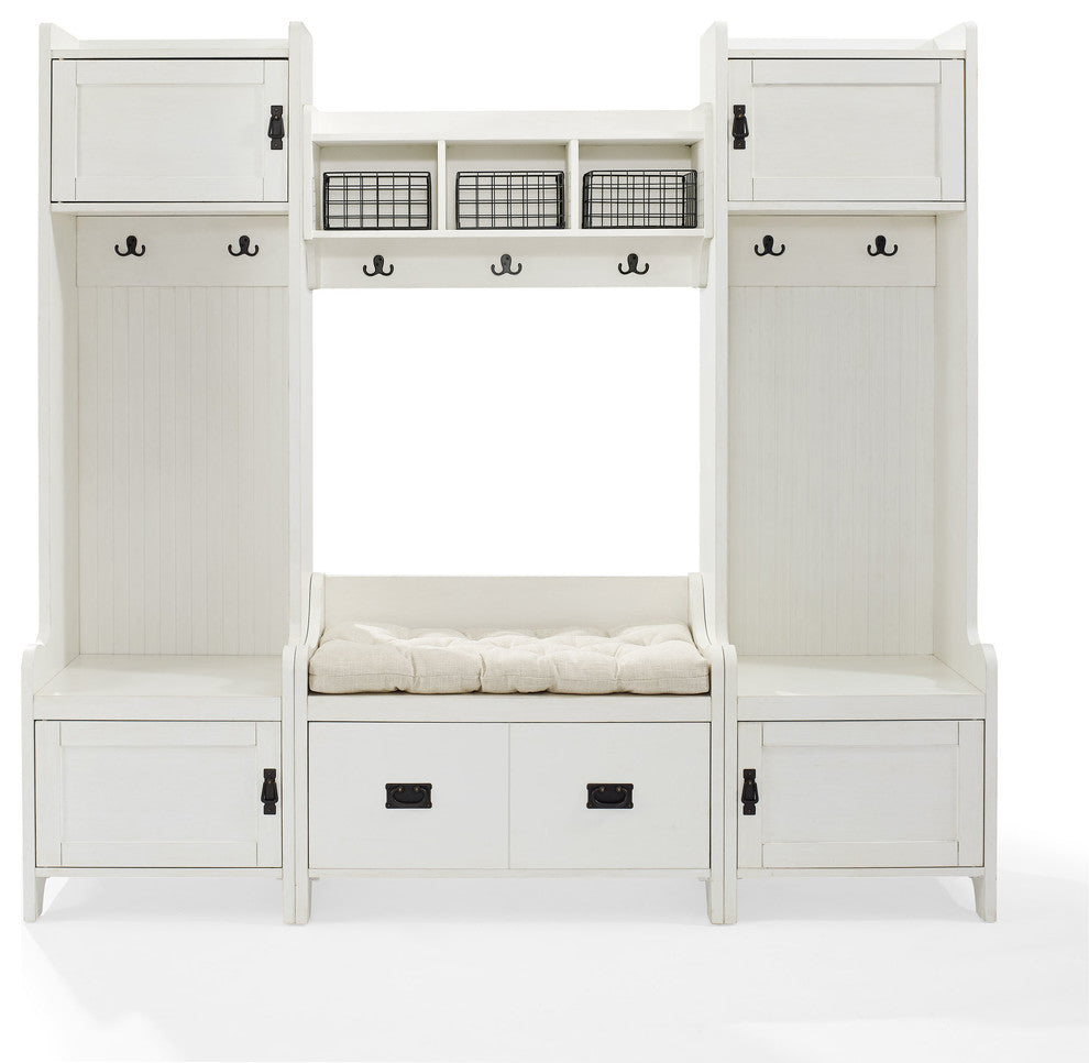 Fremont 4-Piece Entryway Kit, 2 Towers, Bench, Shelf, White