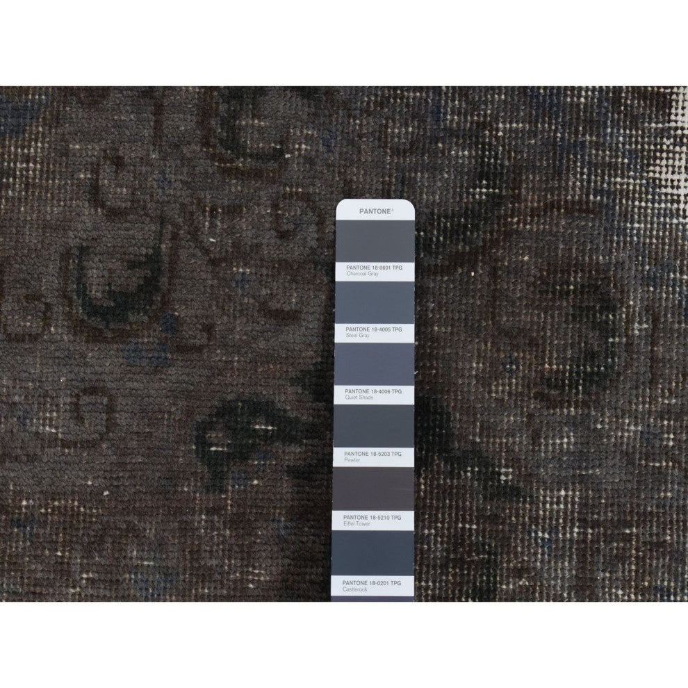 Black Vintage Overdyed Persian Tabriz Barjasta Wool Hand Knotted Rug 8'x11'
