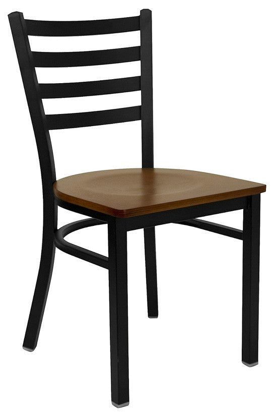 Black Ladder Back Metal Restaurant Chair, Cherry Wood Seat