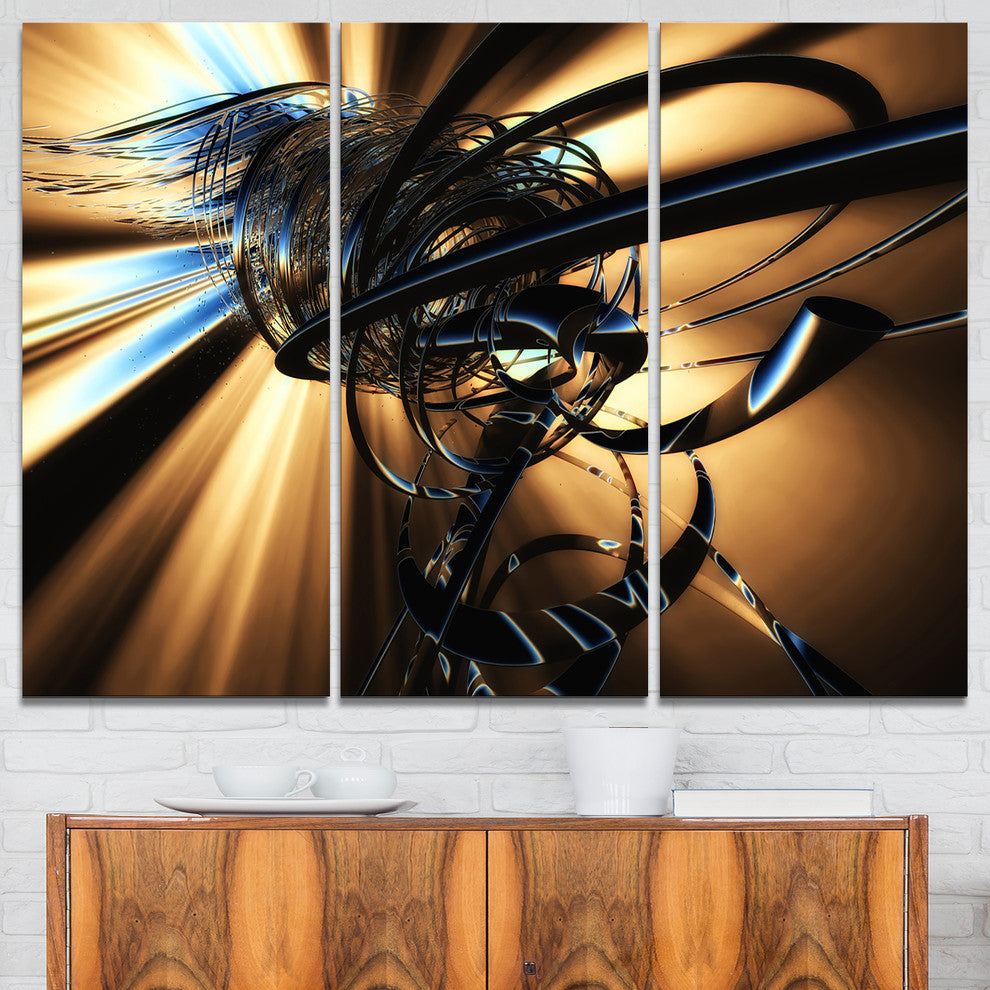 "Fractal 3-D Dark Brown Tangle" Art Canvas Print, 3 Panels, 36"x28"