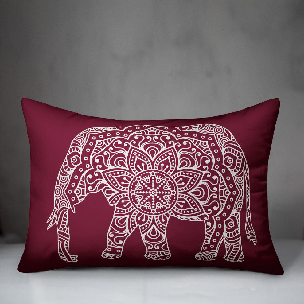 Maroon Elephant Mandala 14x20 Lumbar Pillow