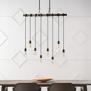 40" 8-Light Driftwood Iron LED Linear Chandelier With Height Adjustable Bulbs
