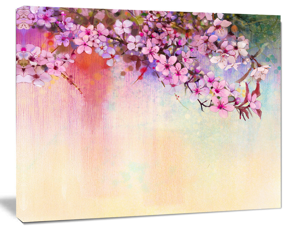 Watercolor Painting Cherry Blossoms, Floral Canvas Art Print, 40"x30"