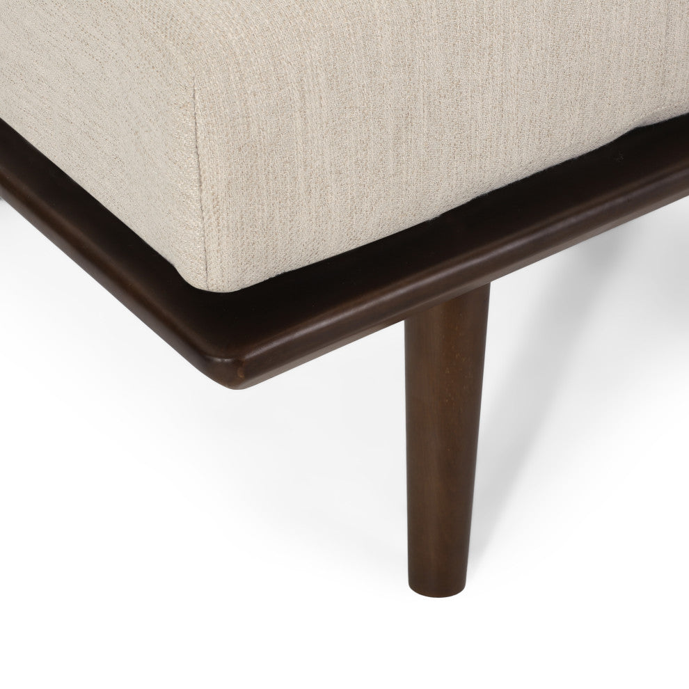 Lancer Mid Century Modern Tufted Chaise Lounge & Pillow, Beige/Natural Walnut