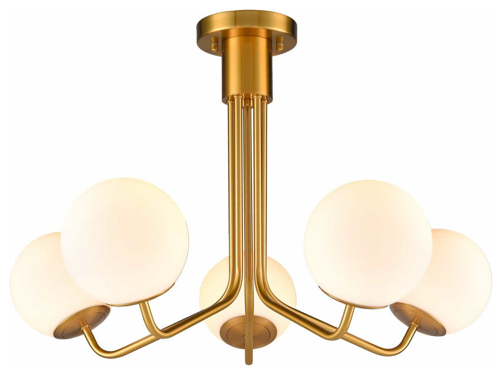 Mid-Century Modern Gold Ceiling Light Globe Chandelier, 5-Light