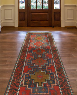 Fine Vintage Distressed Helmand Red/Blue Runner, 3'1x9'3