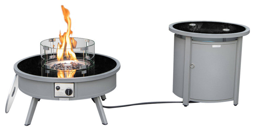 LeisureMod Walbrooke Round Fire Pit Table and Tank Holder, Gray