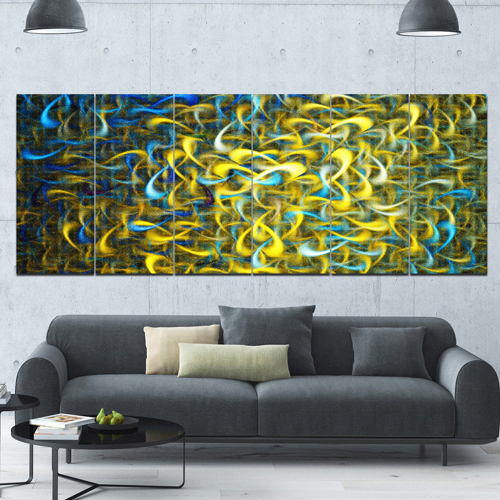 Golden Watercolor Fractal Pattern, Abstract Art on Canvas, 70"x28", 6 Panels