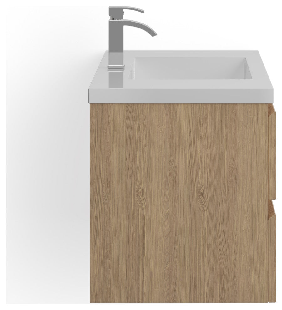Beacon Bath Vanity, White Oak, 42", Single Sink, Wall Mount