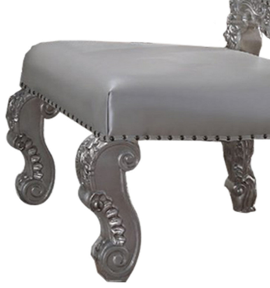 Benzara BM251245 S/2 Side Chair With Intricate Scroll Detailed Carvings, Gray
