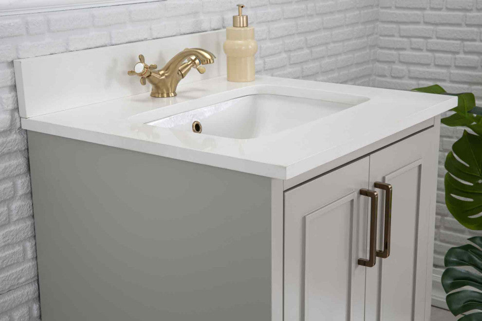 Albia Collection 24" Bathroom Vanity With Quartz Countertop and Ceramic Sink, Gray
