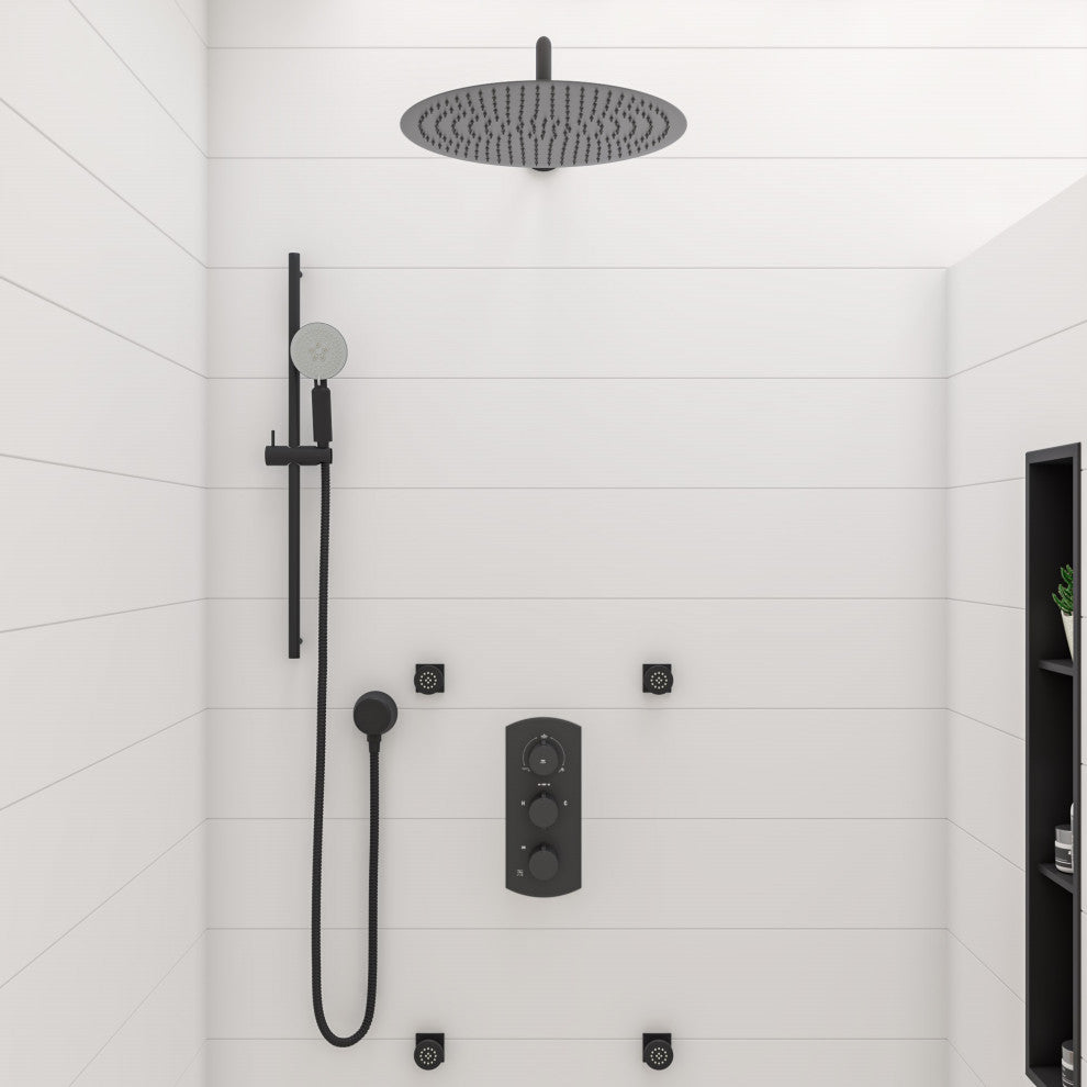 Shower Arm, Black Matte, 20", Round, Wall