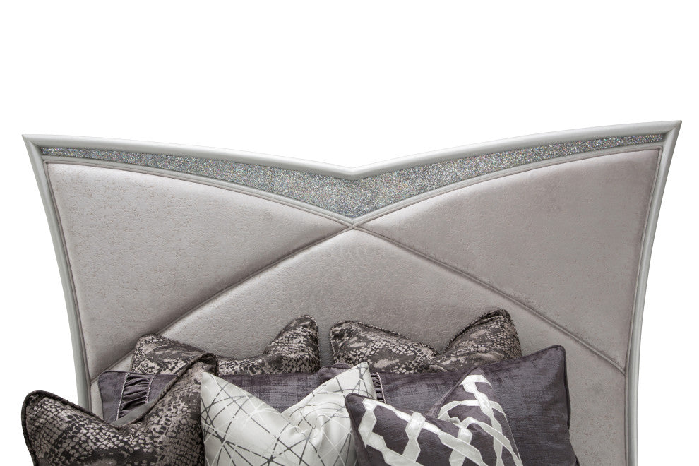 Melrose Plaza Eastern King Velvet Panel Bed, Dove Gray