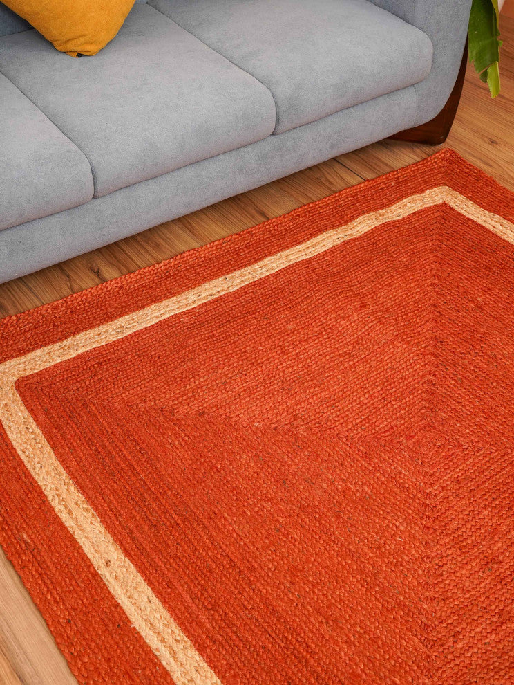 HAND KNOTTED JUTE ECO-FRIENDLY SOLID AREA RUG-Orange,Contemporary,Outdoor Indoor, [Rectangle] 8'x10'