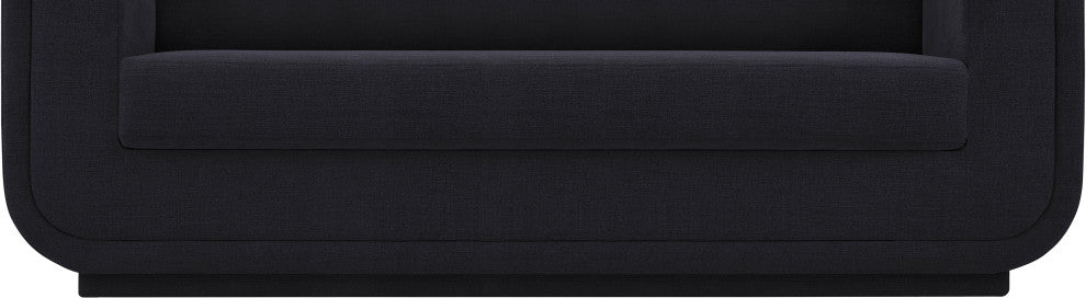 Kimora Linen Textured Fabric Upholstered Loveseat, Black