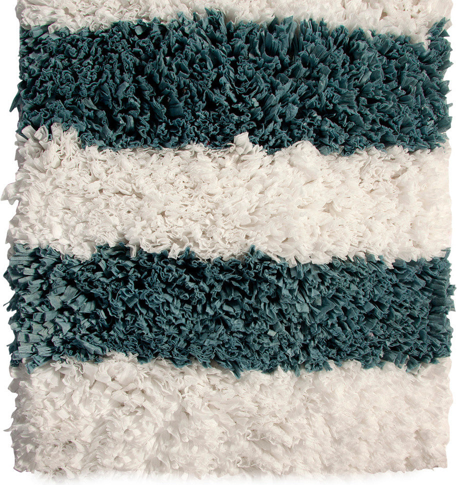 Bath Rug Polyester/Viscose/Cotton Hand Loom Woven, 34"x21", White and Blue