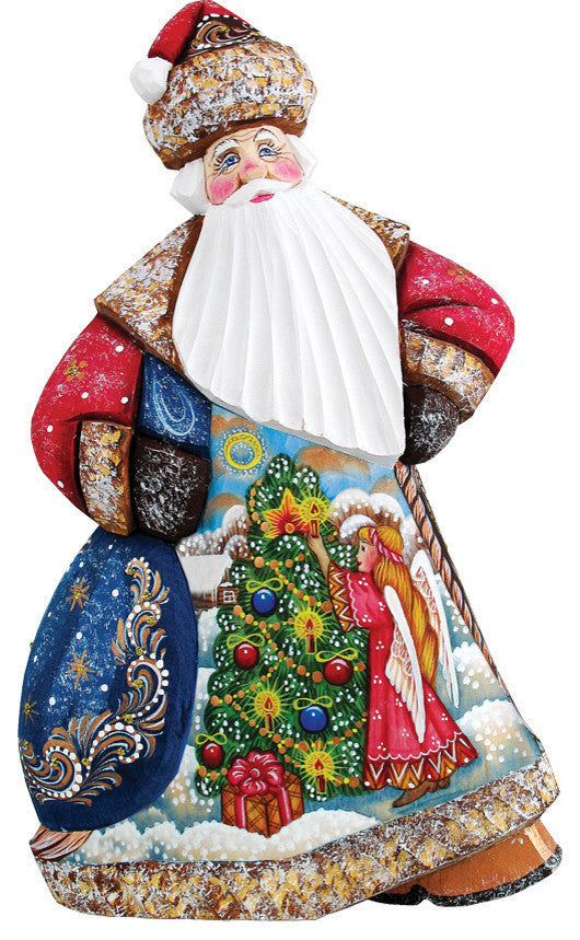 Santa Tree And Angel, Woodcarved Figurine