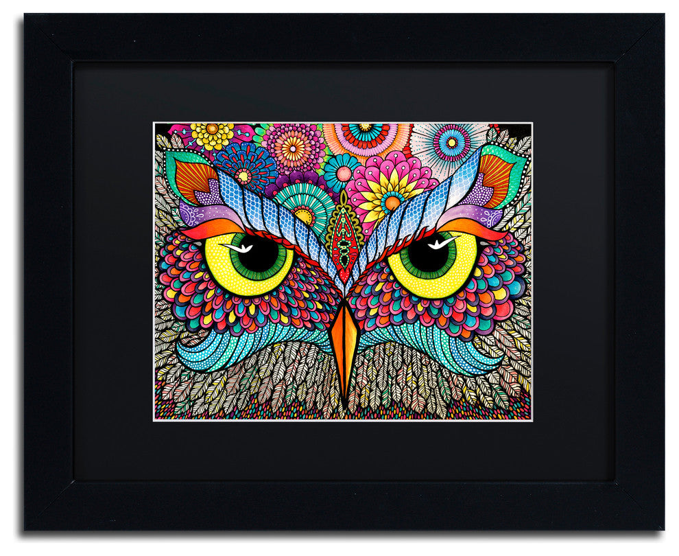 Hello Angel ''Owl Face'' Art, Black Frame, Black Mat, 14x11