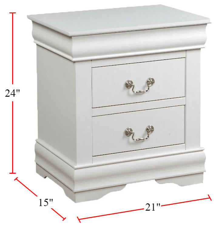 2 Drawers Nightstand, White