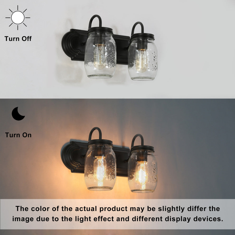 LNC Mason Jar Black Vintage Farmhouse Wall Sconces, 2 Lights