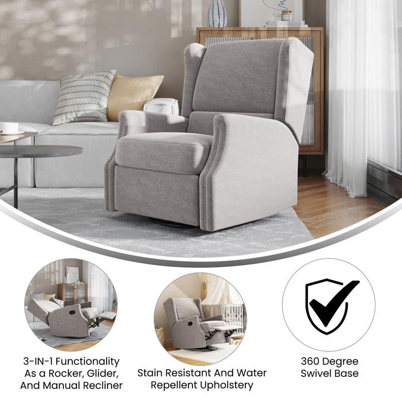 Omma Swivel Wingback Recliner Glider Rocker Recliner, Light Gray